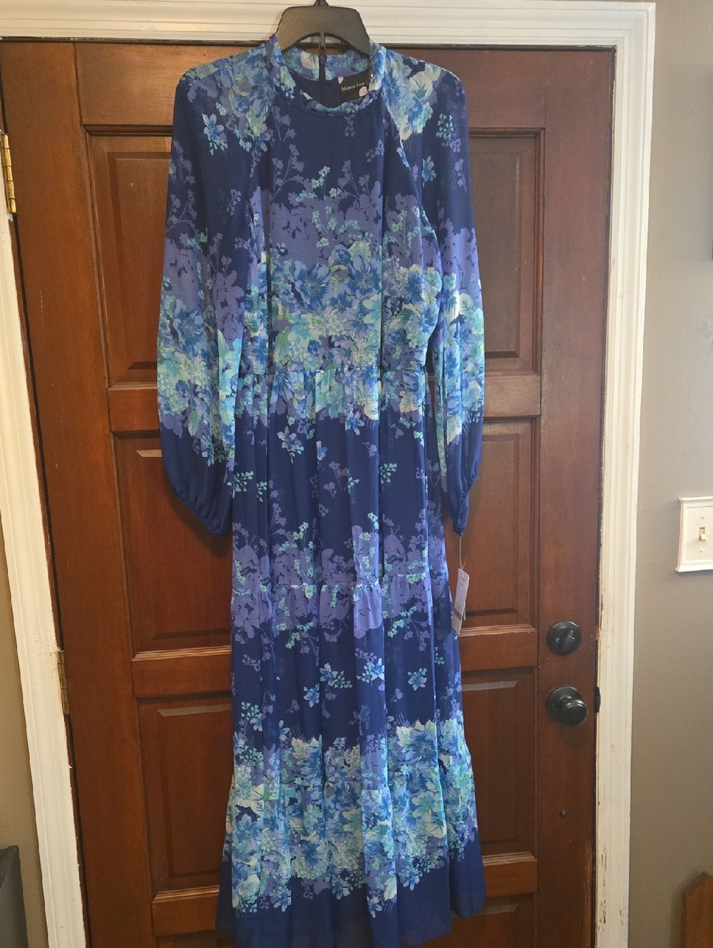 Maison Tara Navy Blue Floral Long Sleeve Maxi Dress Sz 10
